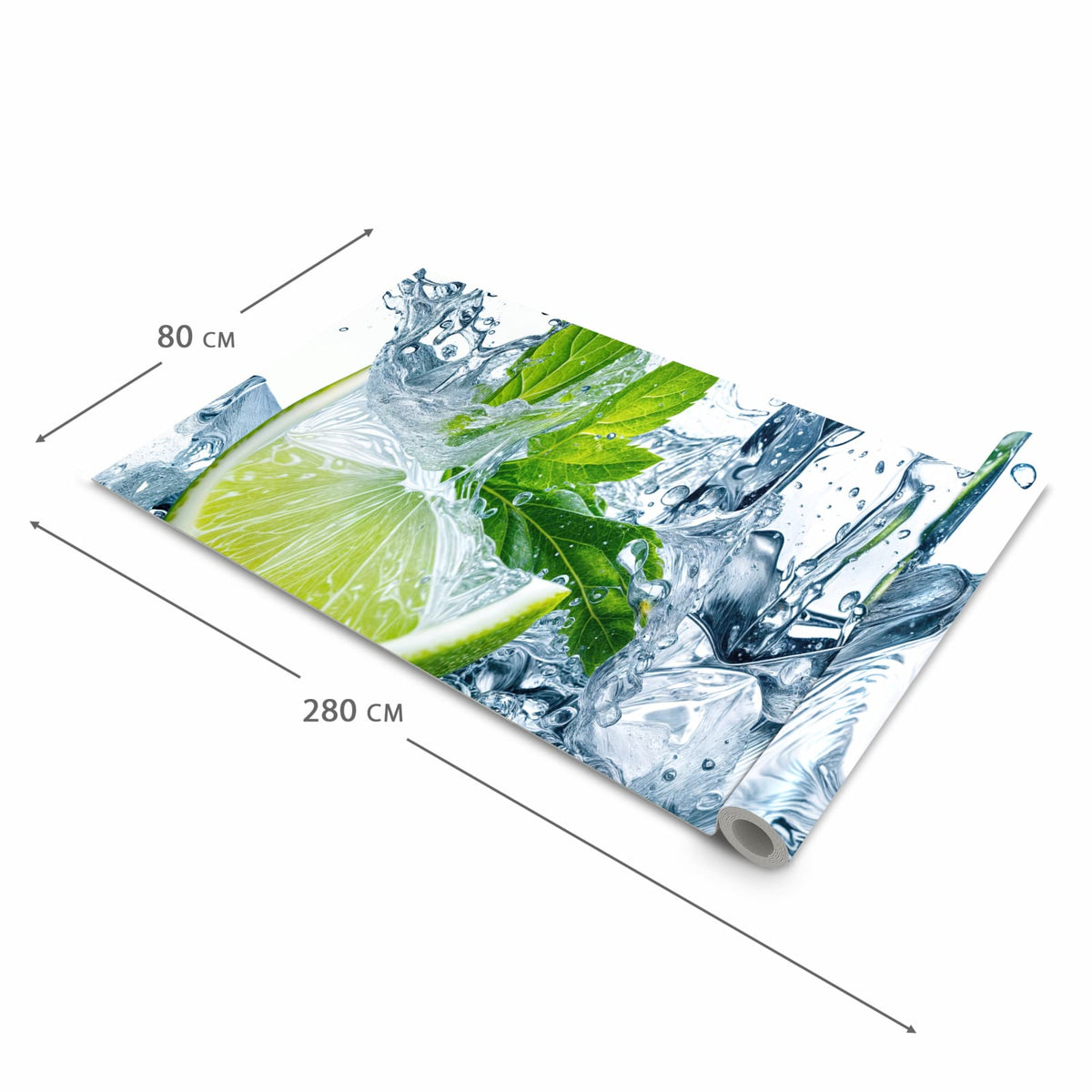 Strapazierfähiger Küchenläufer mit Motiv Limettenspritzer in der Grösse 60x300 cm, waschbar