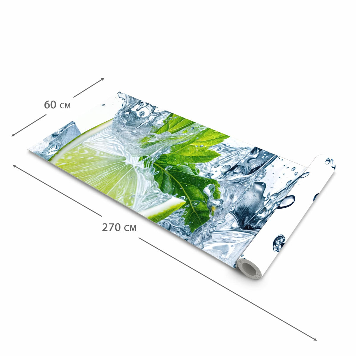 Komfortabler rutschfester Küchenläufer mit Motiv Limettenspritzer in der Größe 60x300 cm