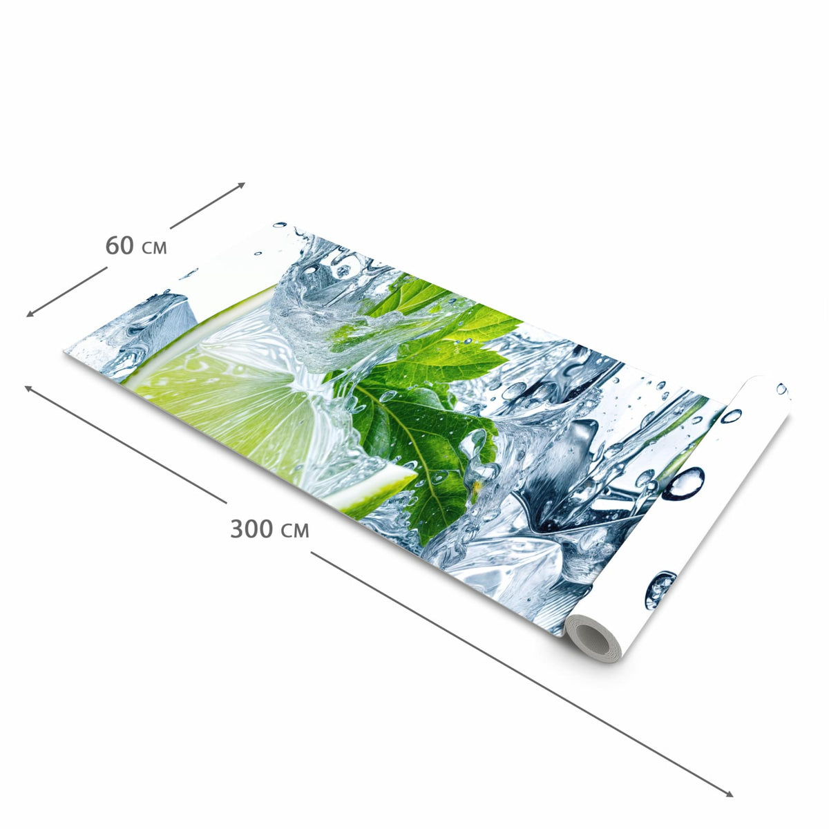 Rutschfester waschbarer Küchenläufer mit Motiv Limettenspritzer in der Größe 60x300 cm