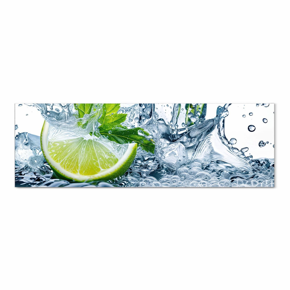 Farbbeständiger dünner Küchenteppich mit Motiv Limettenspritzer in Frontansicht, waschbar