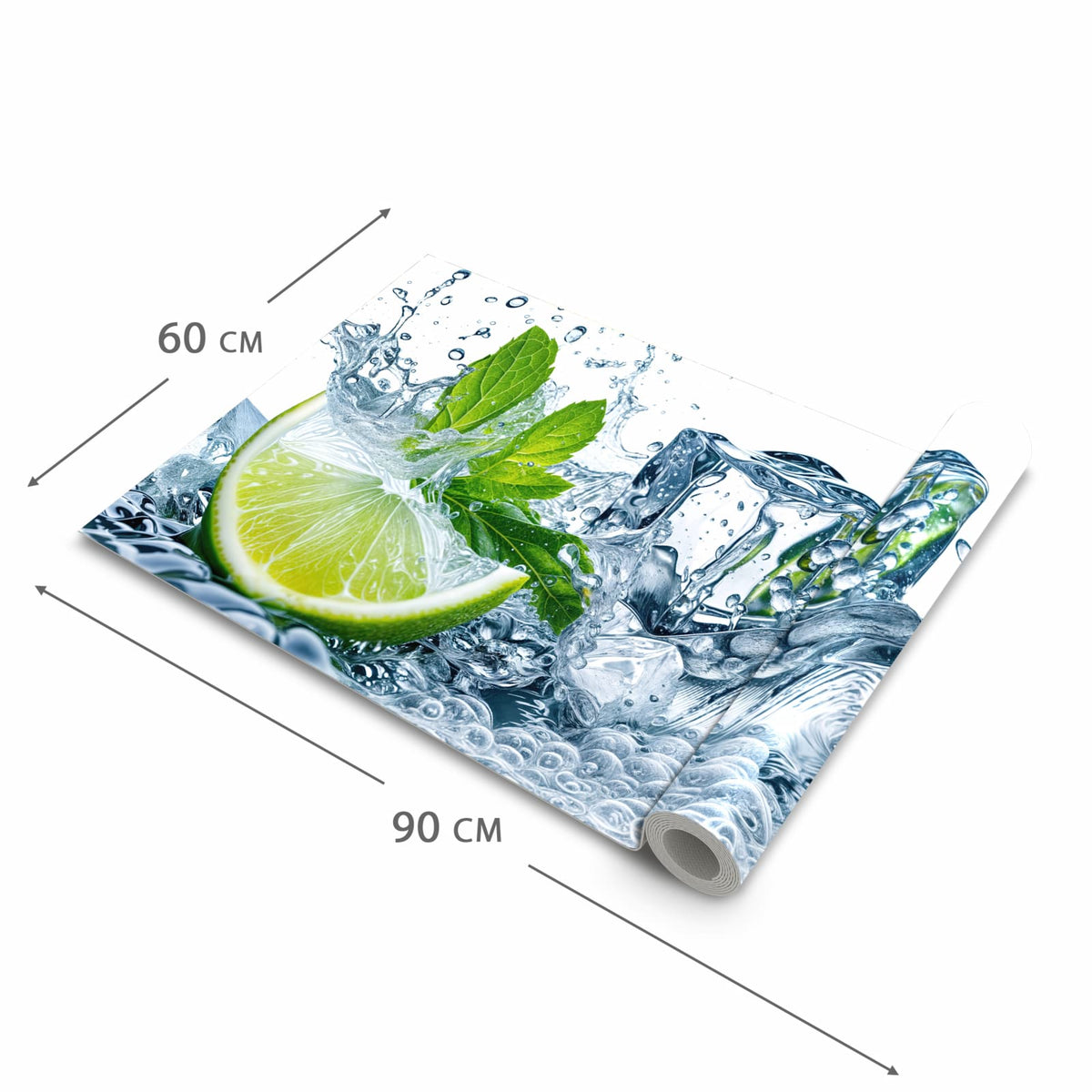 Rutschfester Küchenläufer mit Motiv Limettenspritzer in der Grösse 60x300 cm - einfach zu reinigen