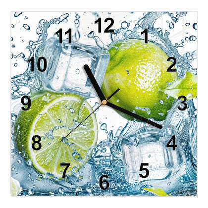 Wanduhr Quadratisch mit dem Motiv Limetten mit Eis