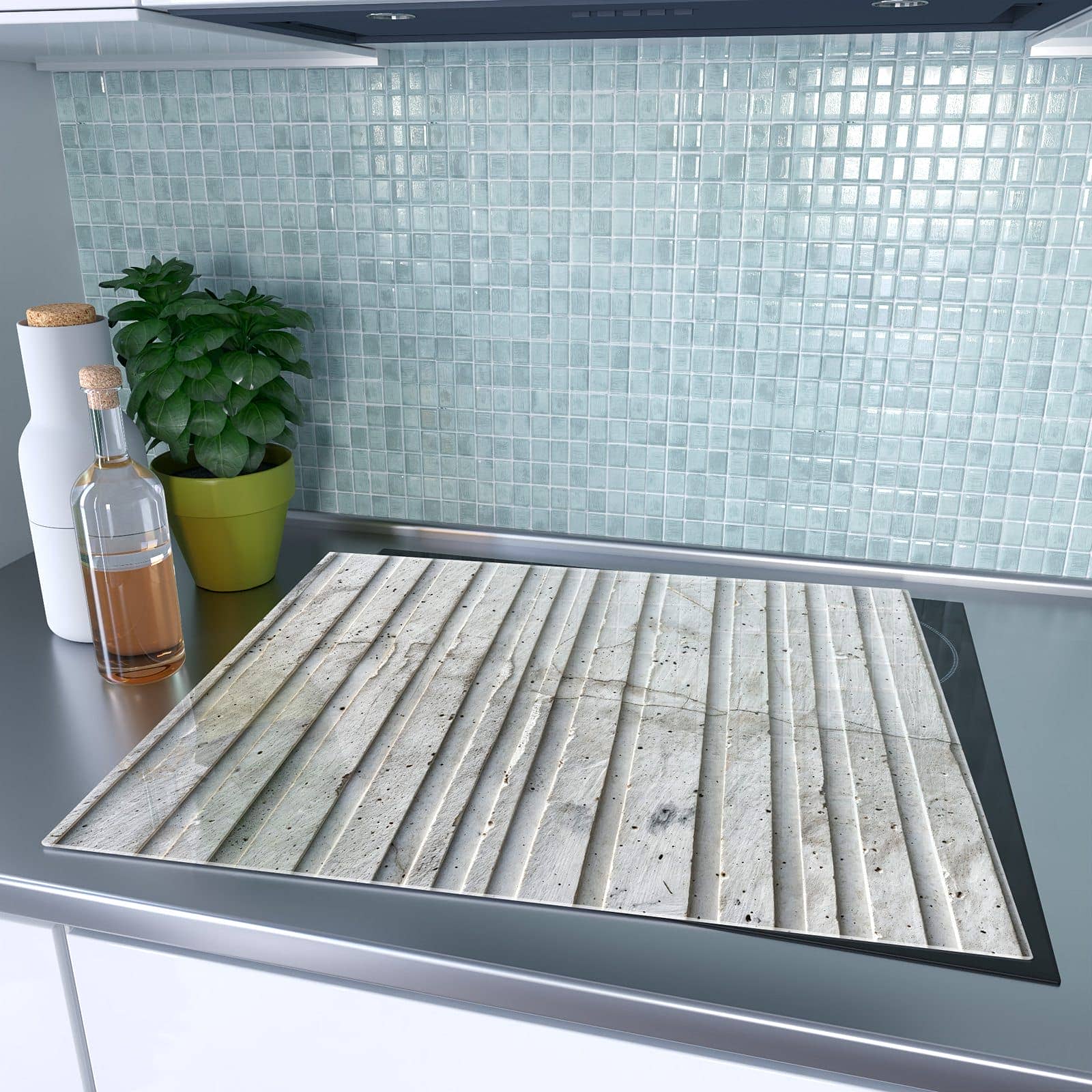 1-teilige Abdeckplatten für Ceranfeld mit Betonstruktur-Motiv auf dem Ceranfeld