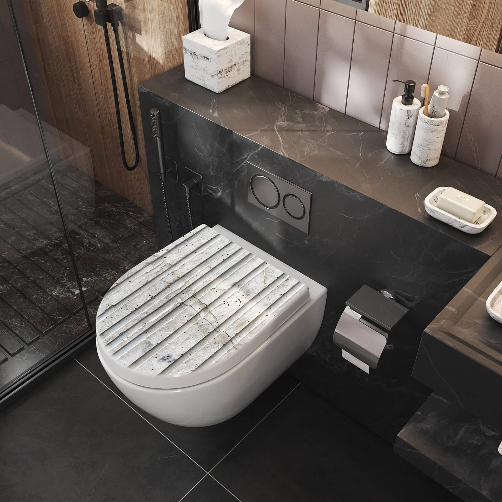 WC-Sitz mit Absenkautomatik Betonstruktur