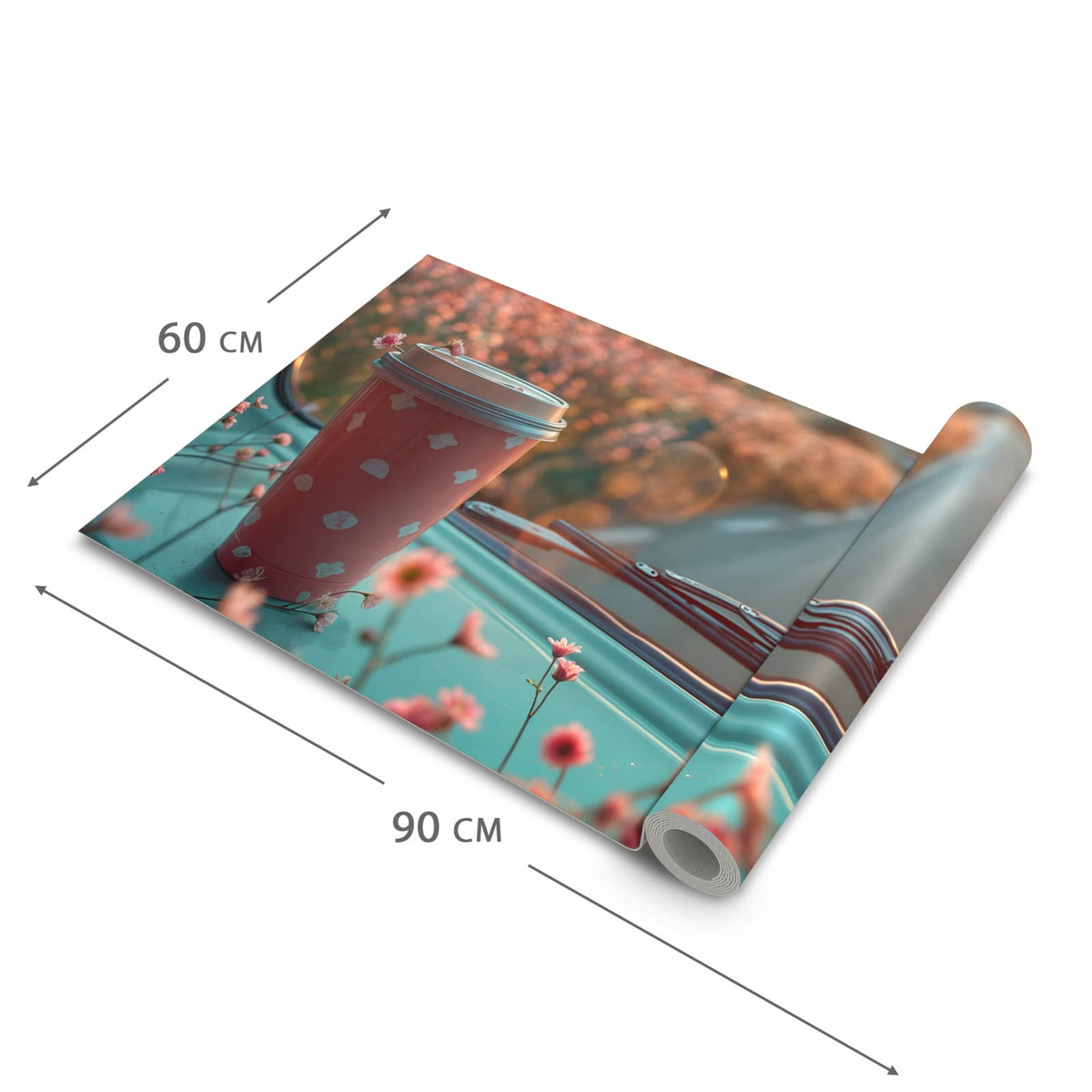 UV-beständiger Läufer für die Küche mit Motiv Kaffeebecher im Bus in der Grösse 60x270 cm