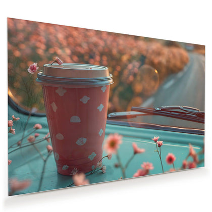 Wandbild mit dem Motiv Rosa Kaffeebecher