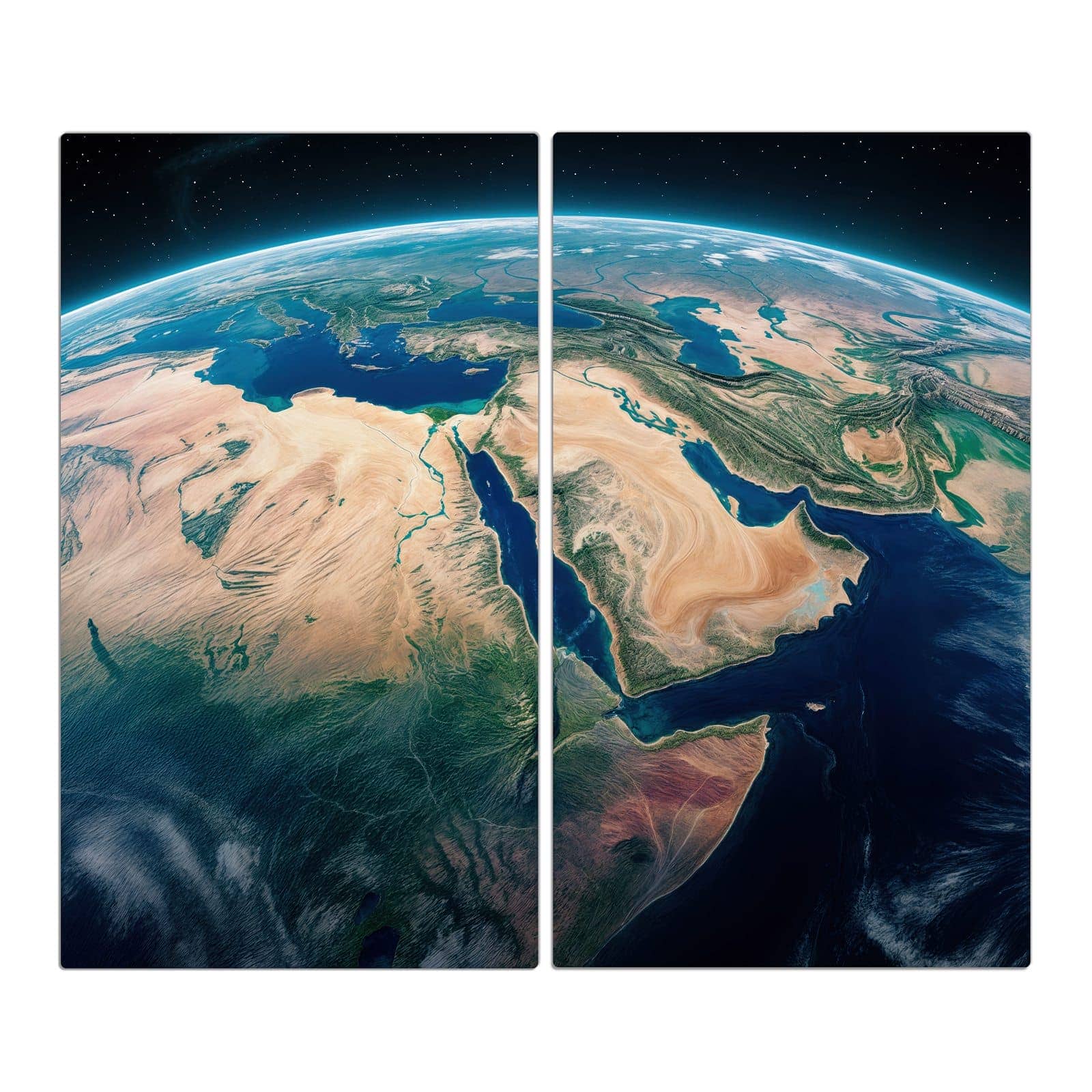2-teilige Herdabdeckung für Induktionsfeld mit Erde aus dem All-Motiv in der Frontansicht #grösse_2-Teilig (60x52cm)