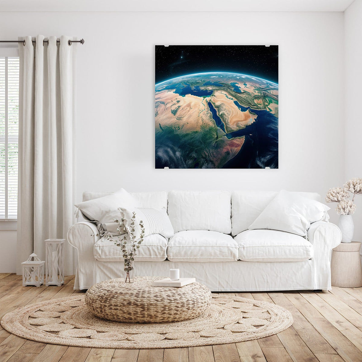 Glasbild Erde aus dem All an der Wand – Erdkugel aus dem Orbit, Arabische Halbinsel und Nordostafrika unter dünner Atmosphäre