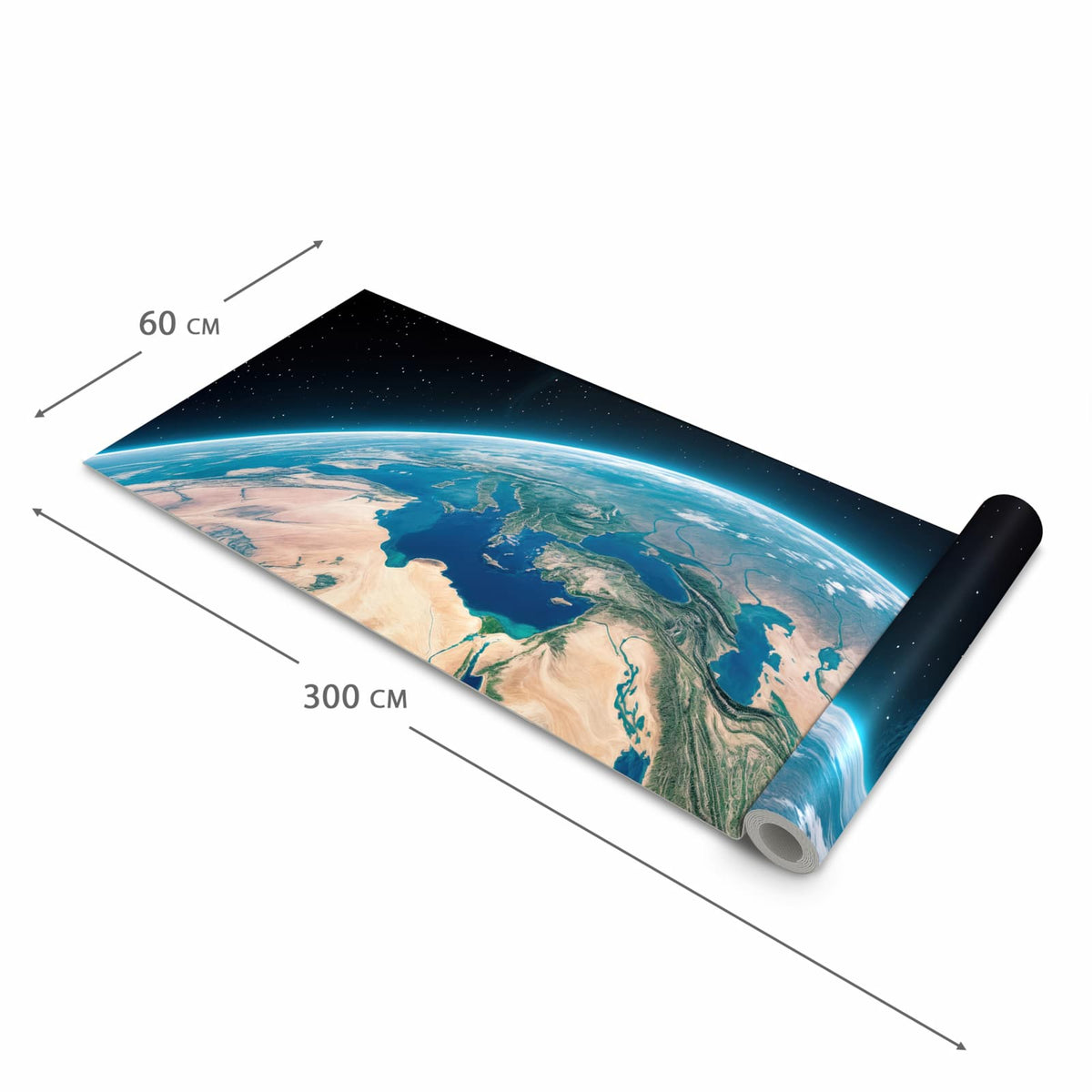 Strapazierfähiger moderner Küchenläufer mit Motiv Erde aus dem All in der Größe 60x270 cm