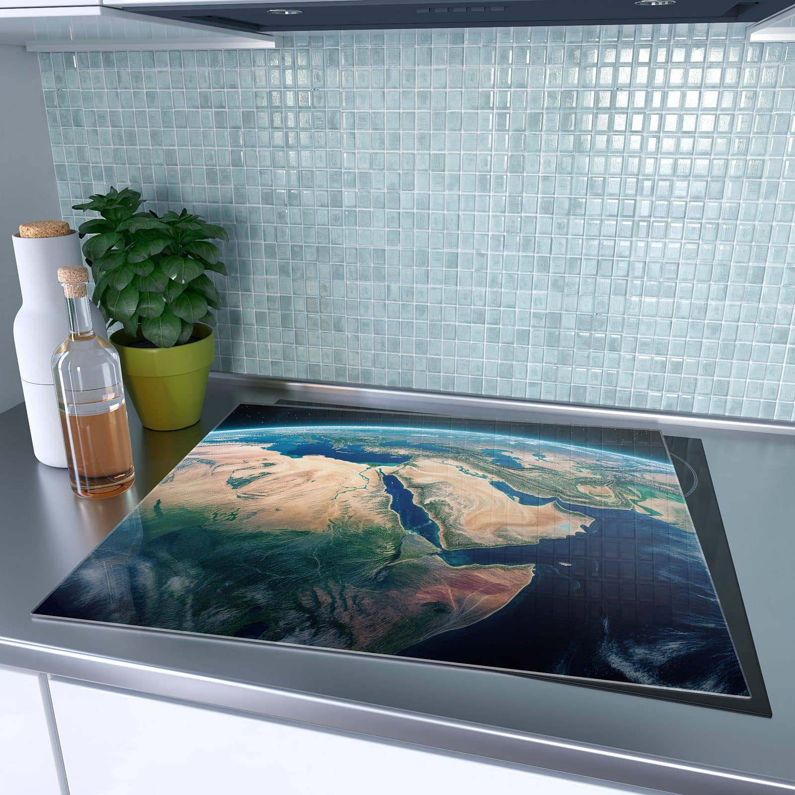 1-teilige Abdeckung für Herdplatte mit Erde aus dem All-Motiv auf dem Ceranfeld