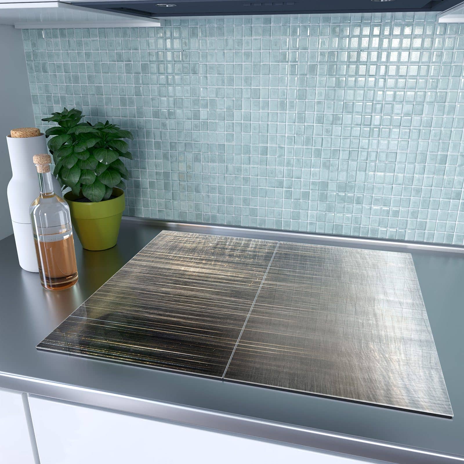 2-teilige Herdabdeckplatte aus Glas mit Gekratzte Textur-Motiv auf dem Ceranfeld