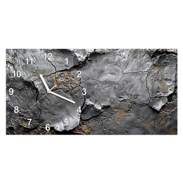Wanduhr Verwittertes Gestein aus Glas – Querformat 60 × 30 cm mit Ziffernblatt Modern