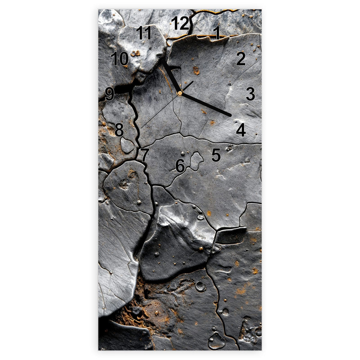 Wanduhr aus Glas, Ziffernblatt Modern mit Motiv Schiefer mit Rostspuren: Dunkelgraue