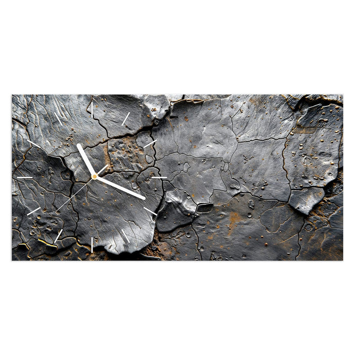 Wanduhr Verwittertes Gestein aus Glas – Querformat 60 × 30 cm mit Ziffernblatt Linie