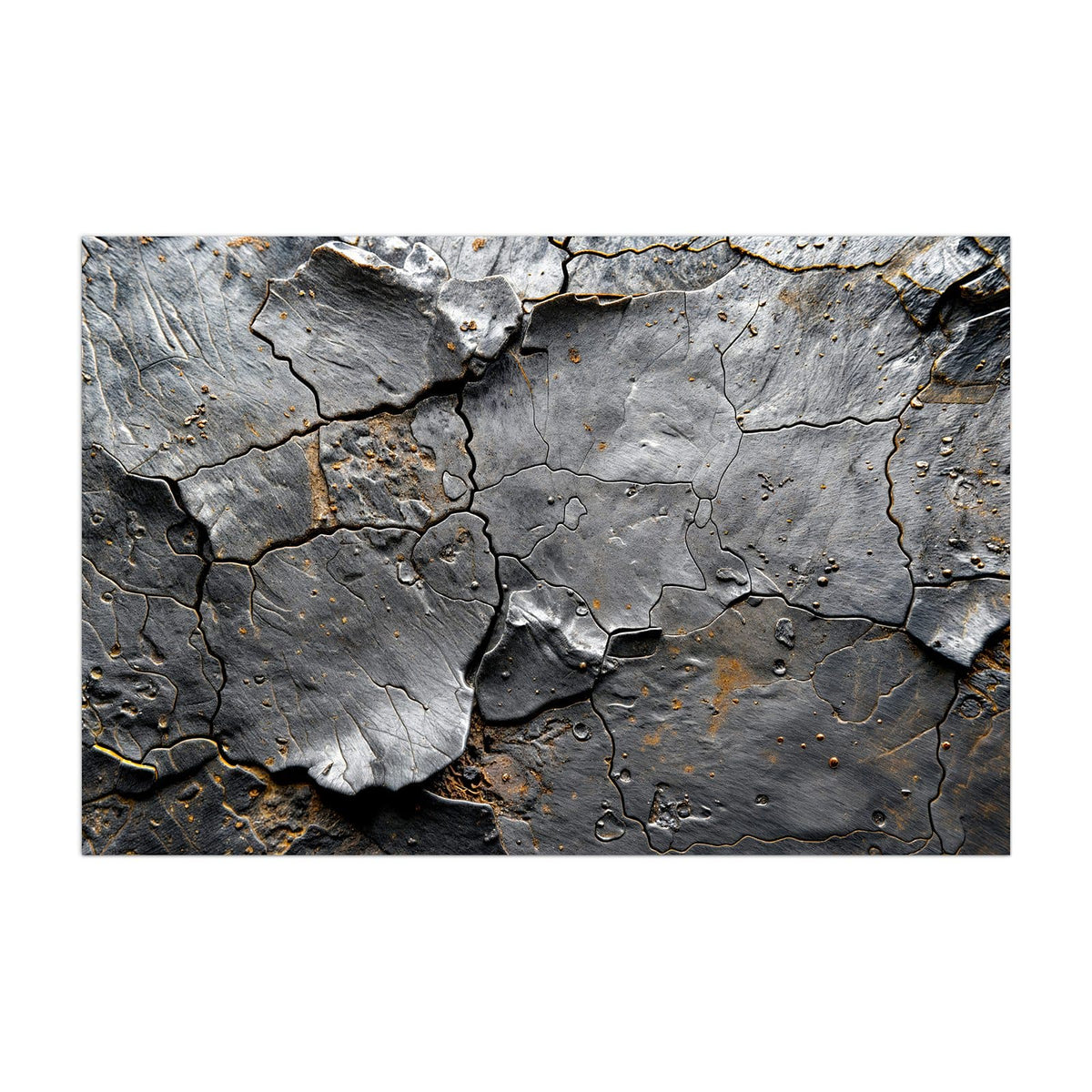 Küchenrückwand aus Glas Schiefer mit Rostspuren im Hochformat, Motiv bildfüllend von vorn