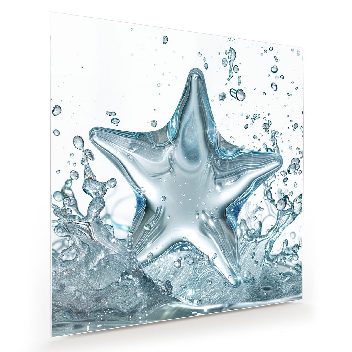 Stern aus glasklarem Wasser, der aus einer aufspritzenden Wasseroberfläche aufsteigt
