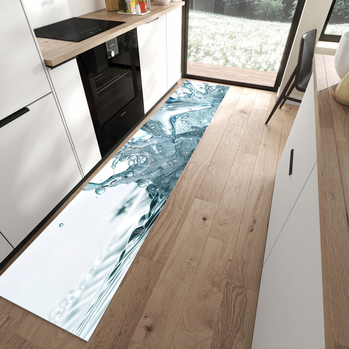 Rutschfester Küchenteppich mit Motiv Sternspritzer in moderner Küche