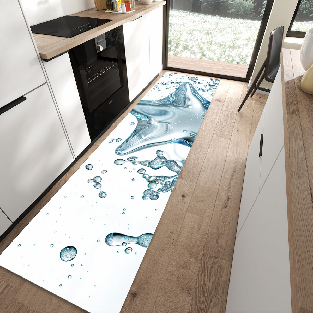 Waschbarer Küchenteppich mit Motiv Sternspritzer in moderner Küche