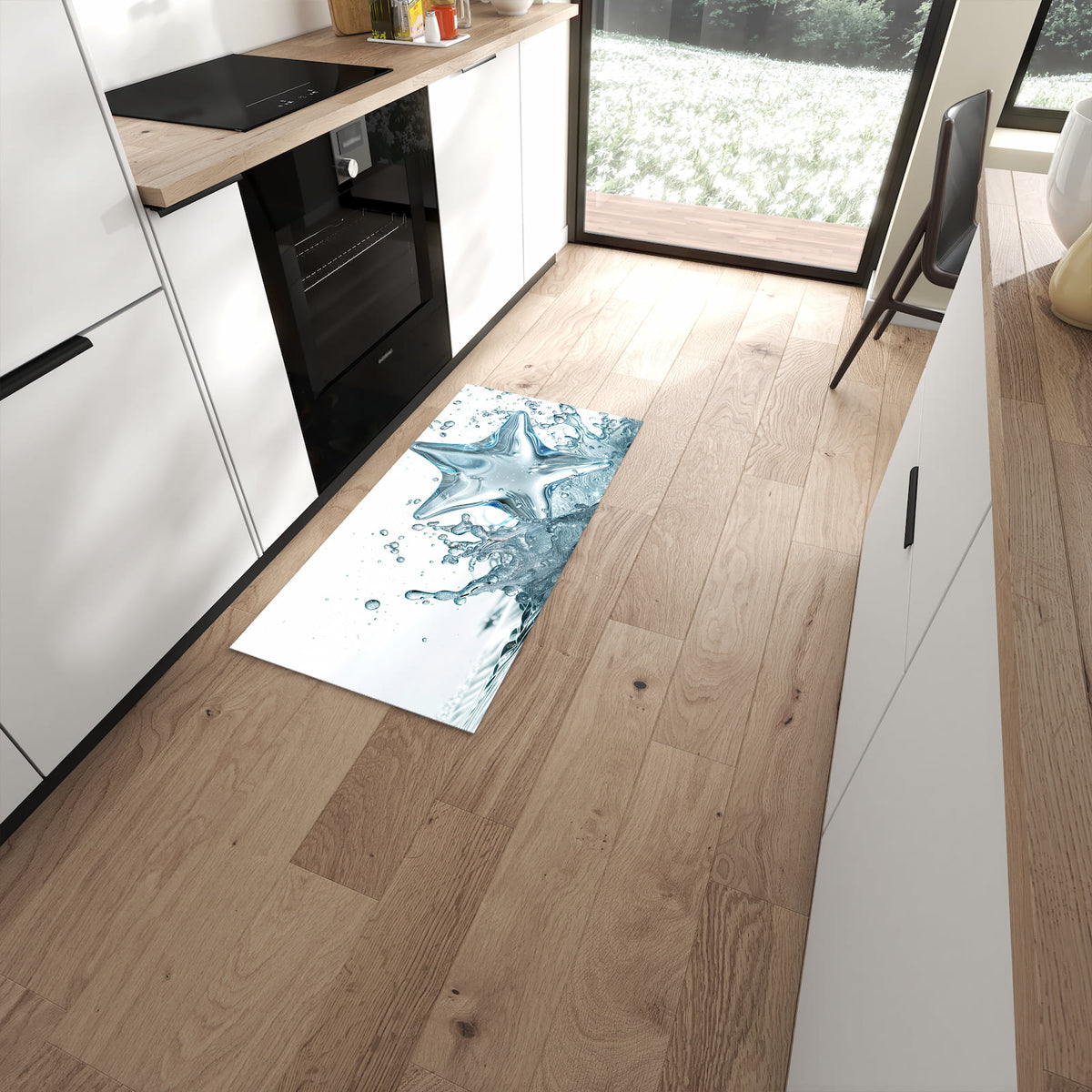 Fleckenresistenter Küchenteppich mit Motiv Sternspritzer in moderner Küche #grösse_60 x 120 cm