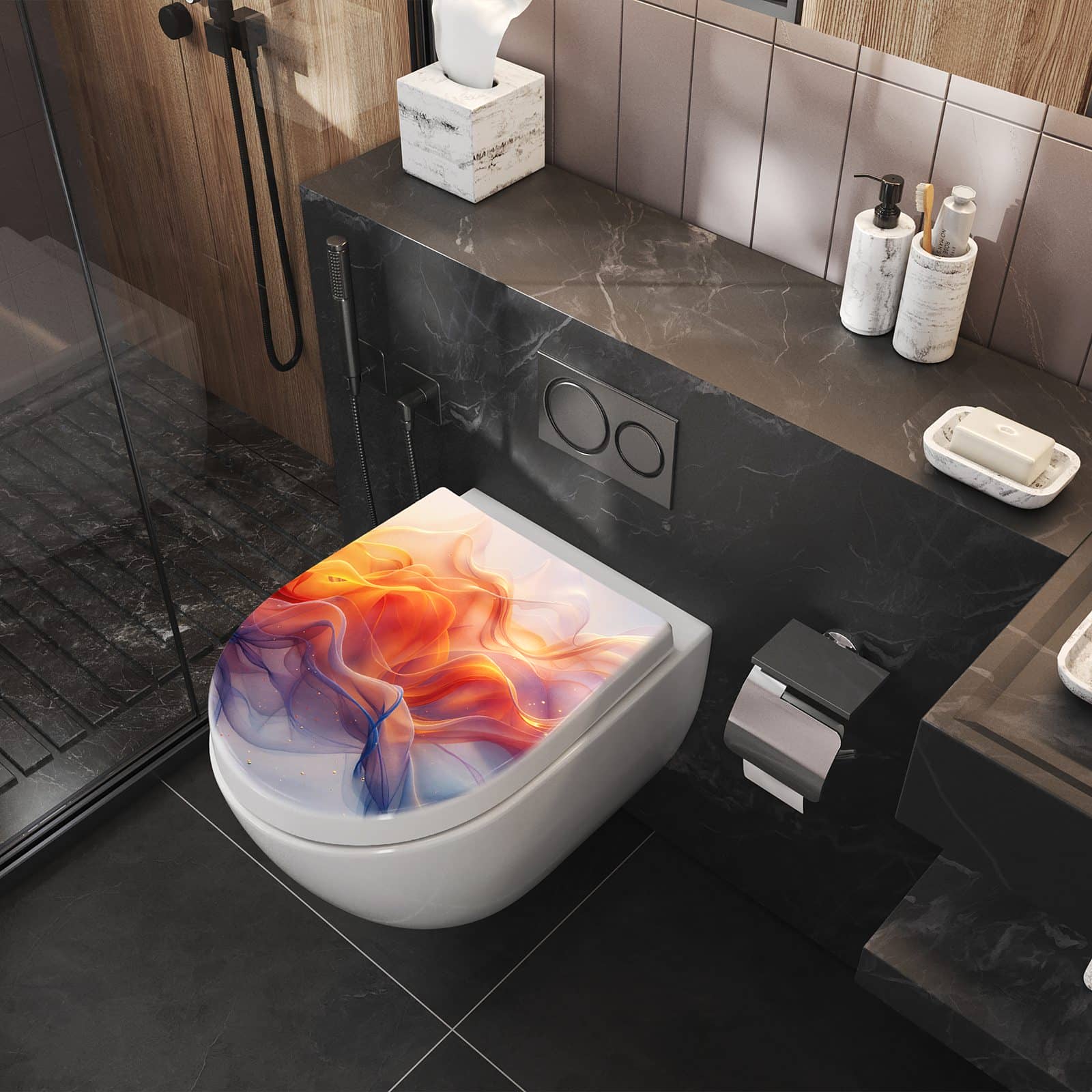 WC-Sitz mit Absenkautomatik Farbwirbel