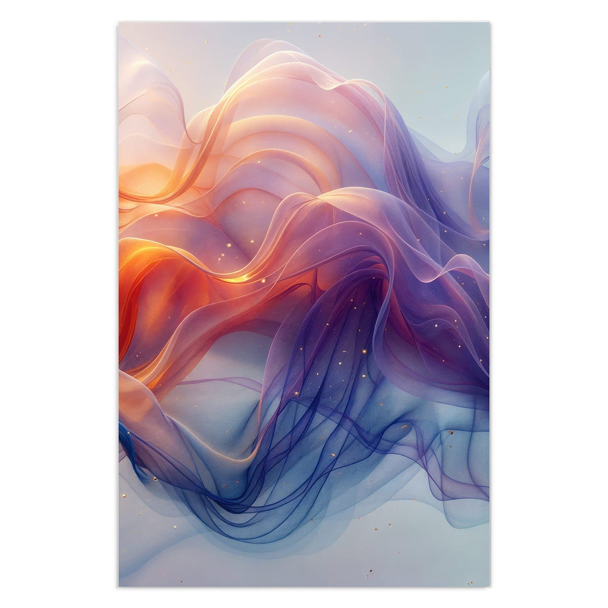 transparente, geschwungene Bänder in Orange, Violett und Blau mit Goldpunkten