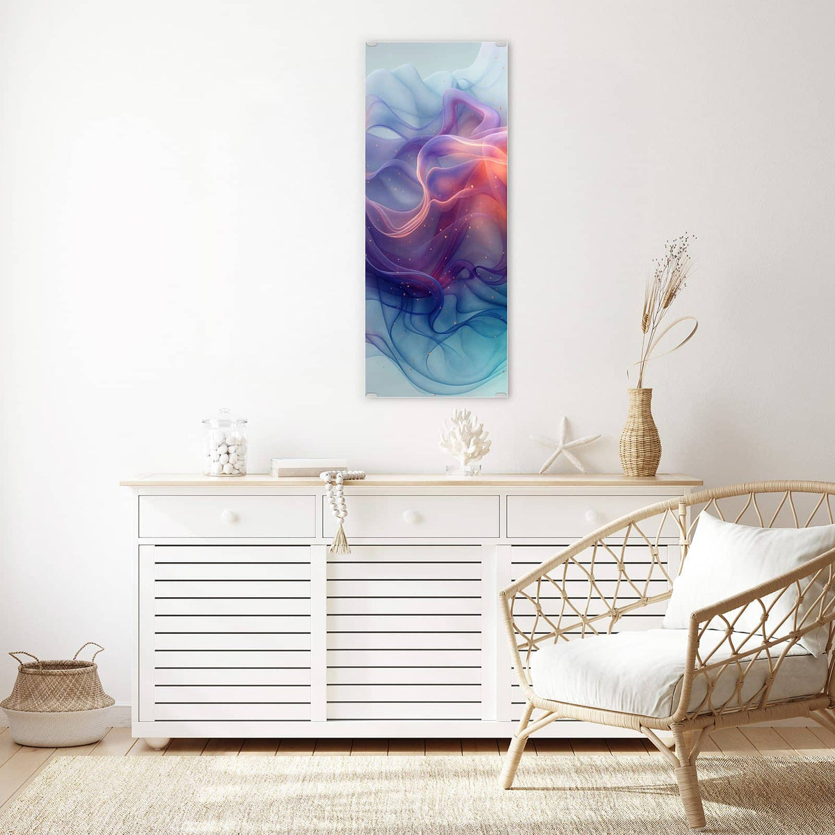 Wandbild - Seidenbänder in Orange - Hochformat – Transparente Farbbänder in Orange und Blau