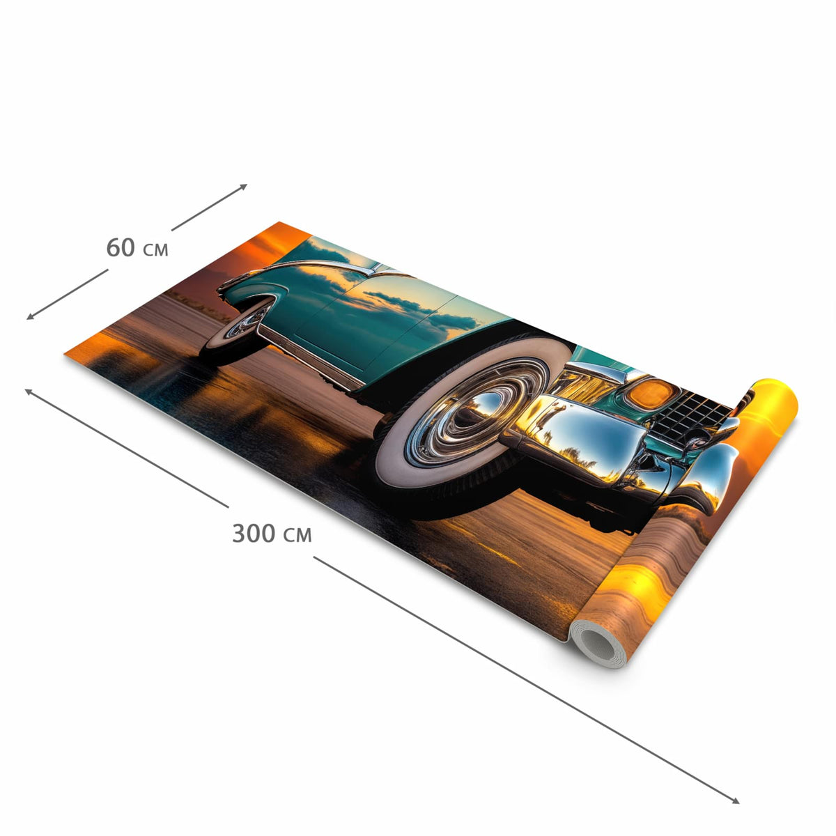 Geruchsneutraler großer Küchenteppich mit Motiv Retro Oldtimer in der Größe 60x150 cm