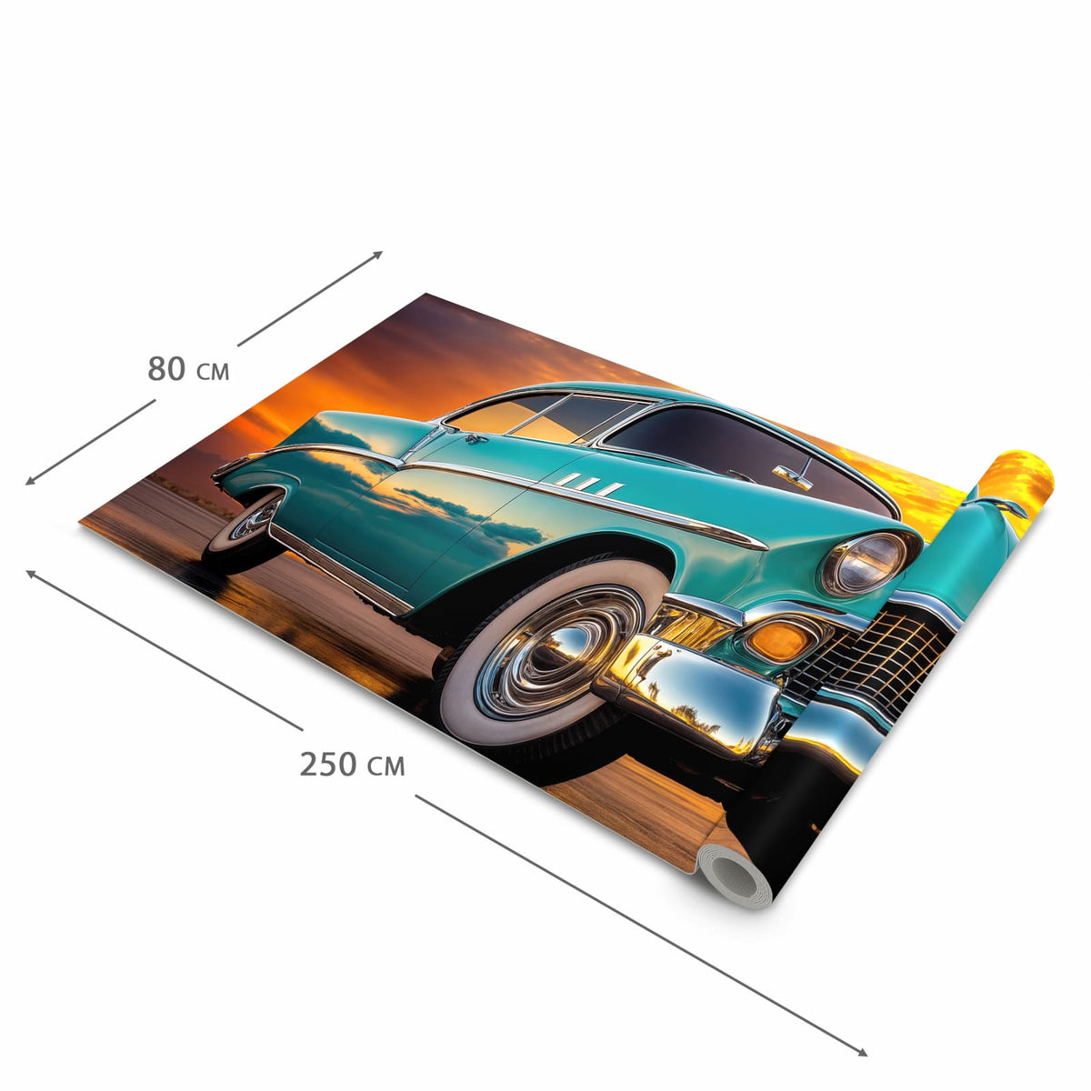 Pflegeleichter Küchenläufer mit Motiv Retro Oldtimer in der Grösse 60x180 cm