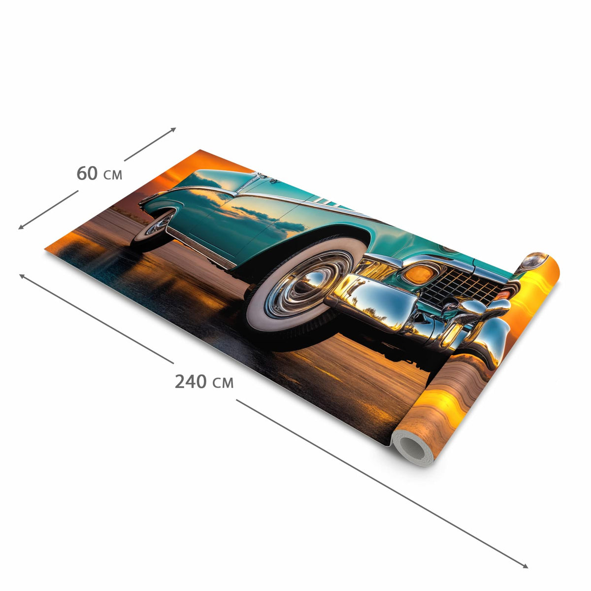 Fleckenresistenter Küchenteppich mit Motiv Retro Oldtimer in der Grösse 60x150 cm, waschbar