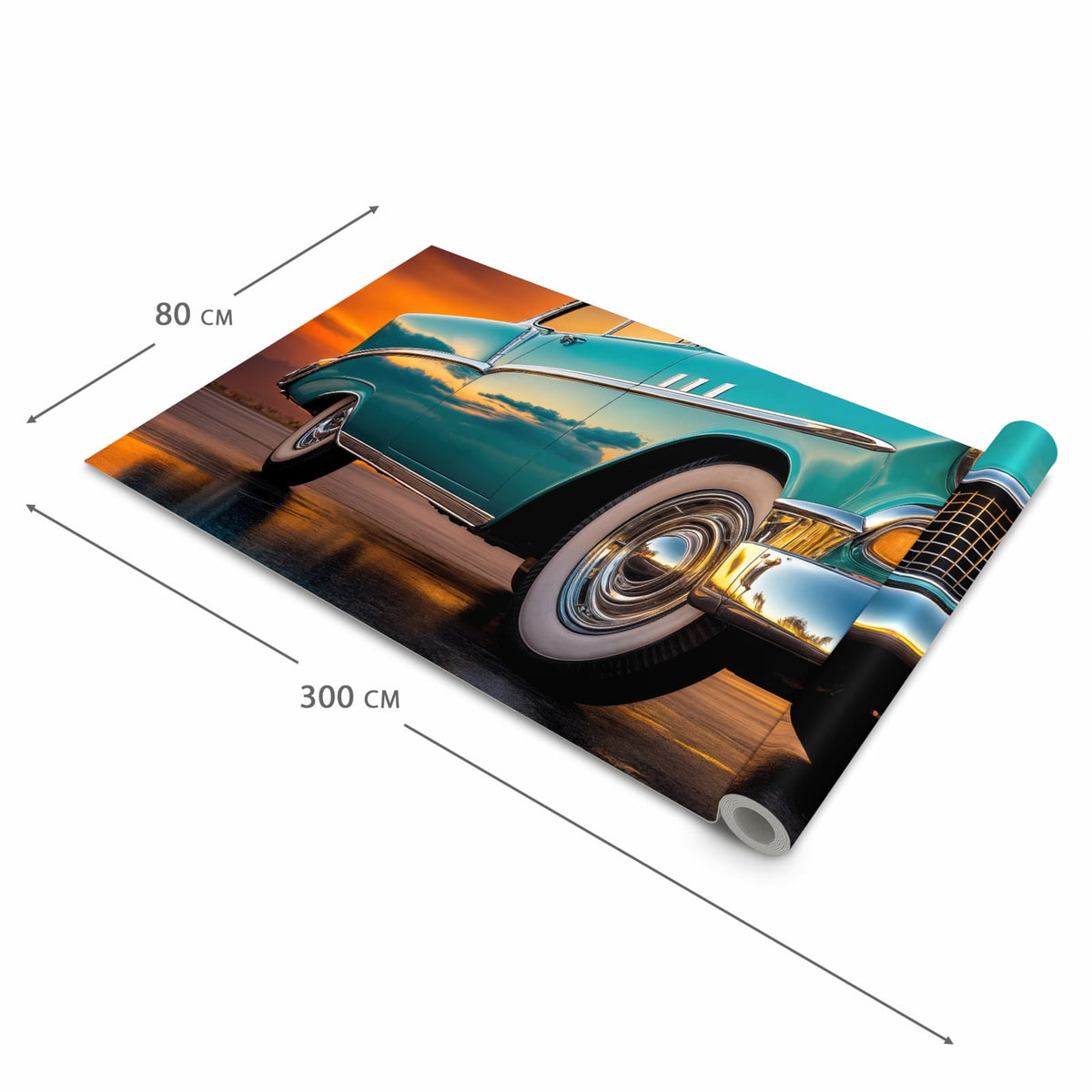 Rutschhemmender waschbarer Küchenläufer mit Motiv Retro Oldtimer in der Größe 60x180 cm
