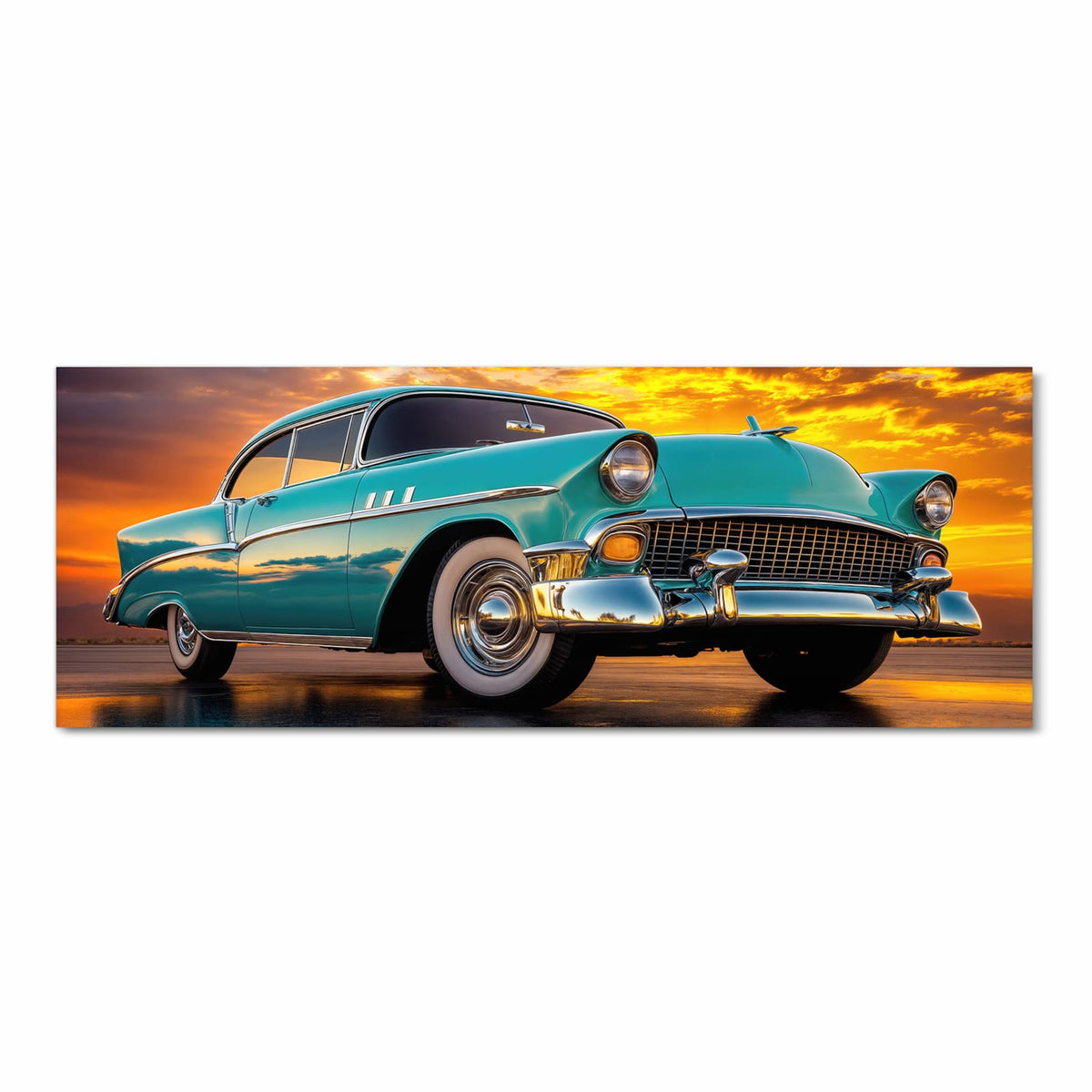 Waschbarer Küchenteppich mit Motiv Retro Oldtimer in Frontansicht für Trittkomfort