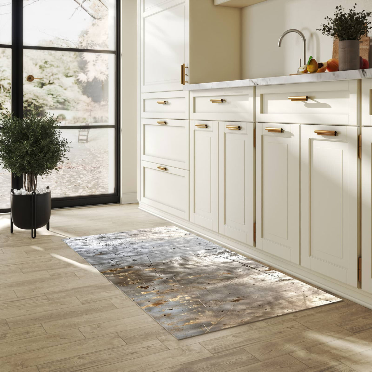 Waschbarer Küchenteppich mit Motiv Struktur von Abstrakte in heller Küche