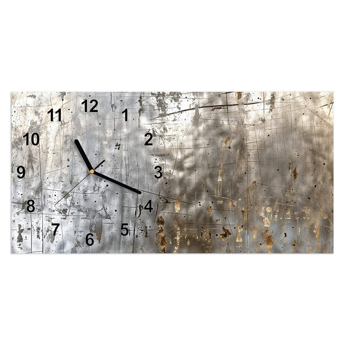 Wanduhr Metallische Kratztextur aus Glas – Querformat 60 × 30 cm mit Ziffernblatt Modern