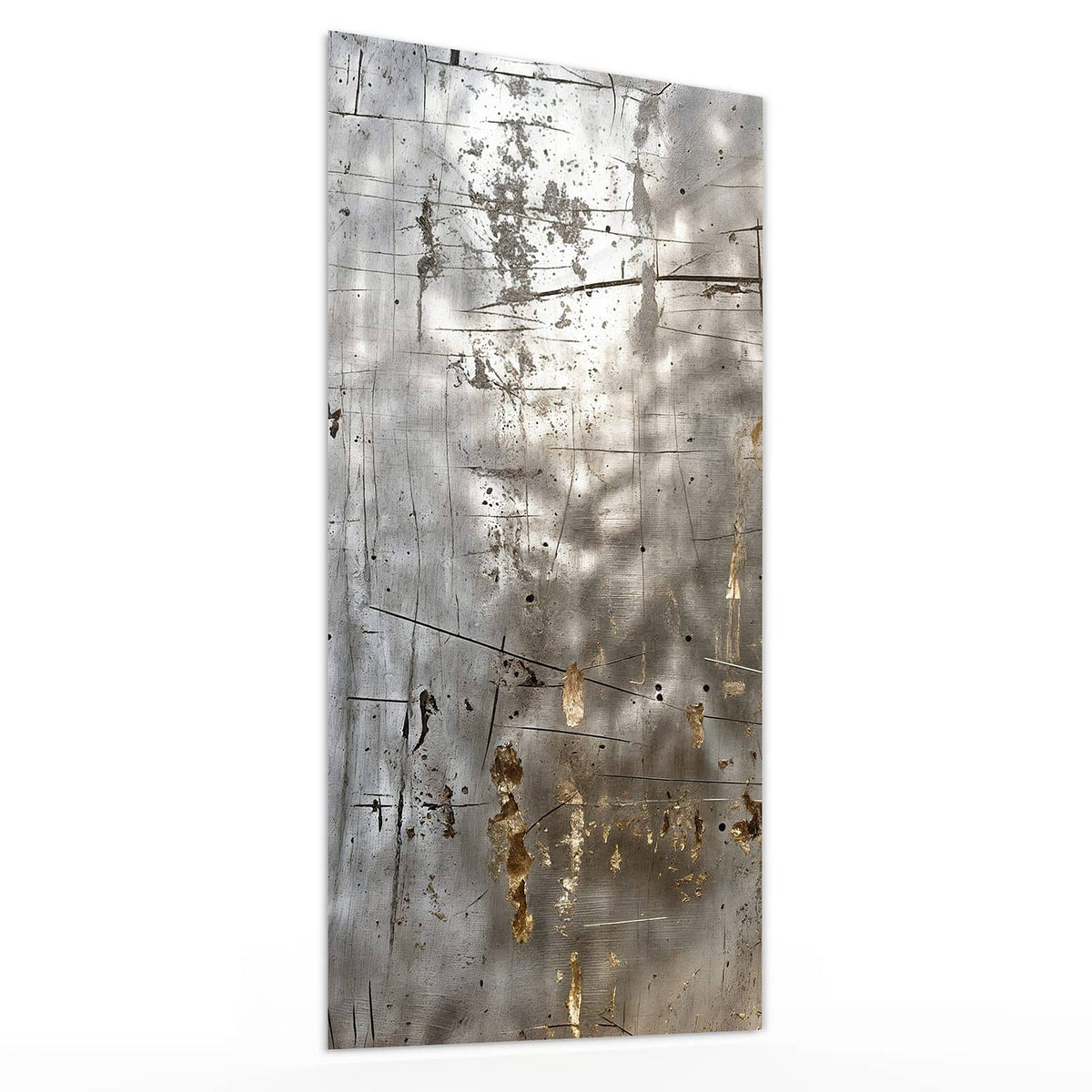 Glasbild Goldspuren auf Silber von der Seite, 4 mm Echtglas