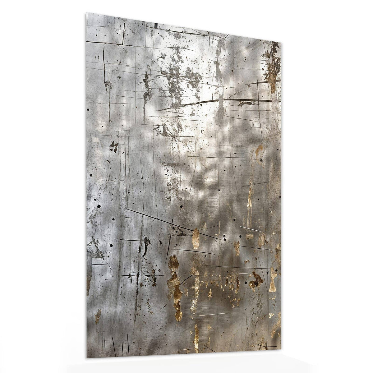 Glasbild Goldspuren auf Silber von der Seite, 4 mm Echtglas