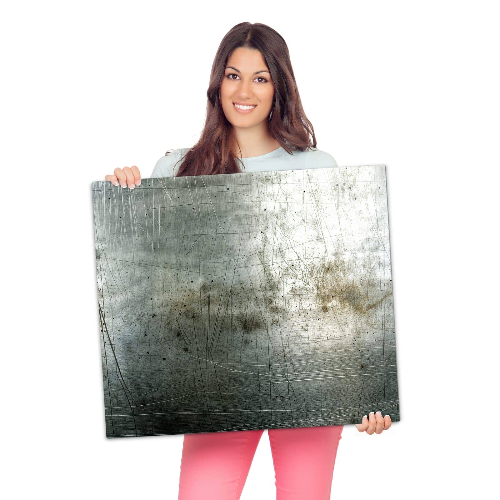 Abdeckplatte für Induktionsherd mit Gebrauchtes Metall-Motiv wird zur Größendarstellung gehalten