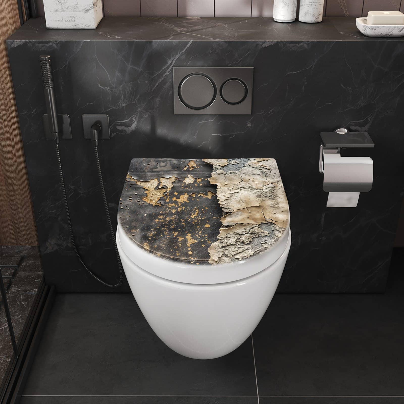 WC-Sitz mit Absenkautomatik Verwitterte Oberfläche