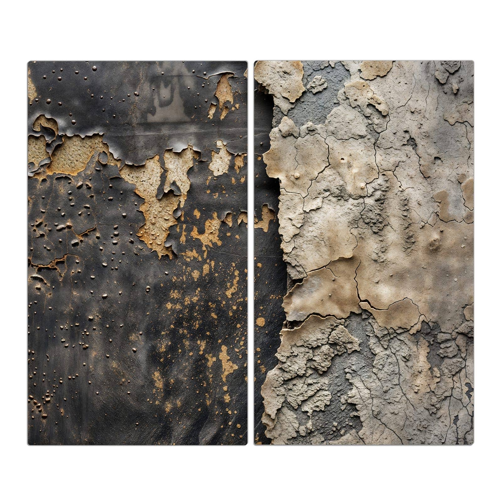 2-teilige Herdabdeckung aus Glas mit Verwitterte Oberfläche-Motiv in der Frontansicht #grösse_2-Teilig (60x52cm)