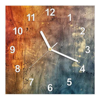 Wanduhr Quadratisch mit dem Motiv Rostrot und Blaugrau