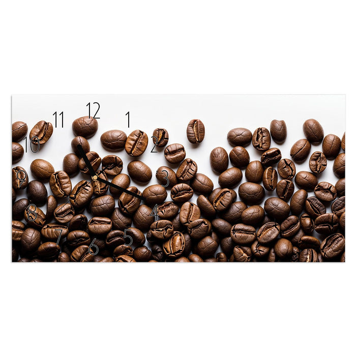 Wanduhr Warme Kaffeebohnen aus Glas – Querformat 60 × 30 cm mit Ziffernblatt Elegant