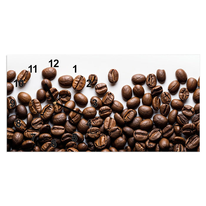 Wanduhr Warme Kaffeebohnen aus Glas – Querformat 60 × 30 cm mit Ziffernblatt Modern