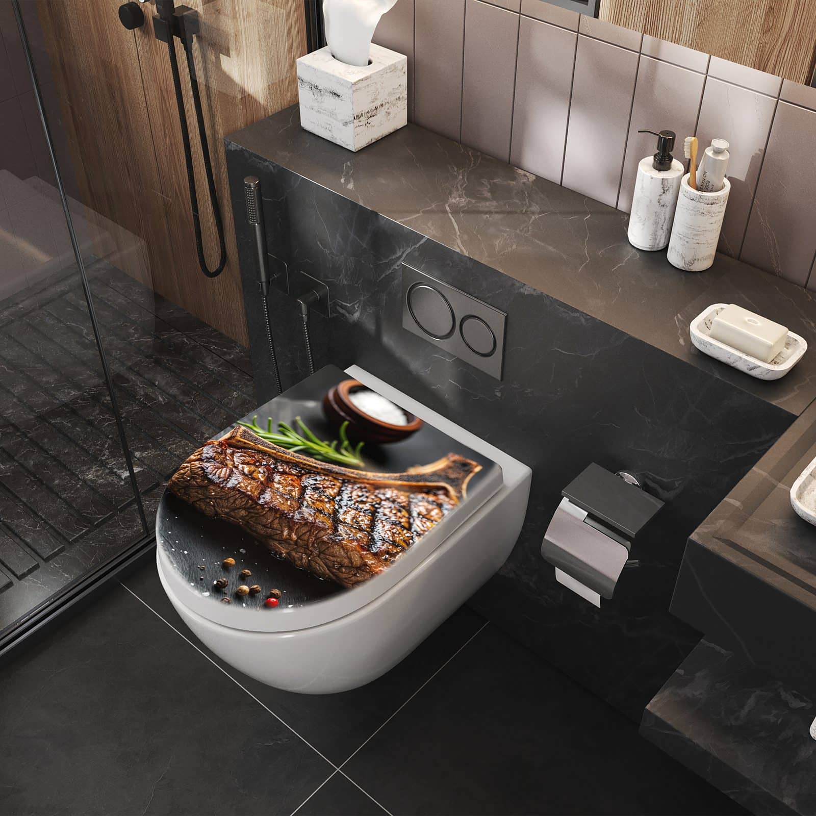 WC-Sitz mit Absenkautomatik Gegrilltes Steak