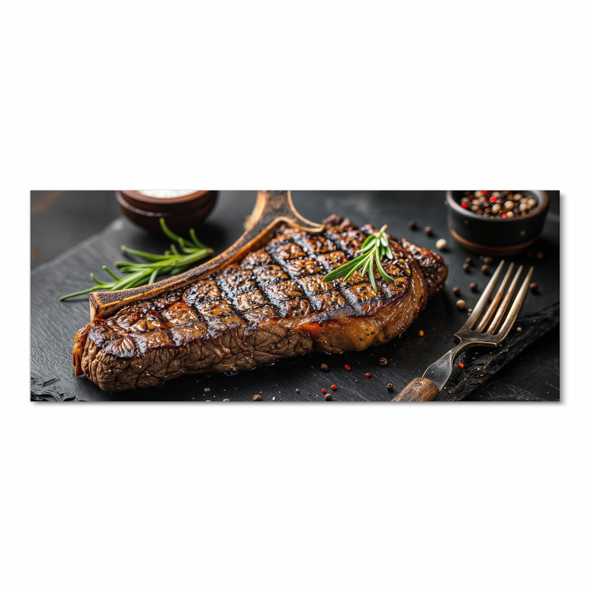 Rutschfester Küchenläufer mit Motiv Gegrilltes Steak in Frontansicht
