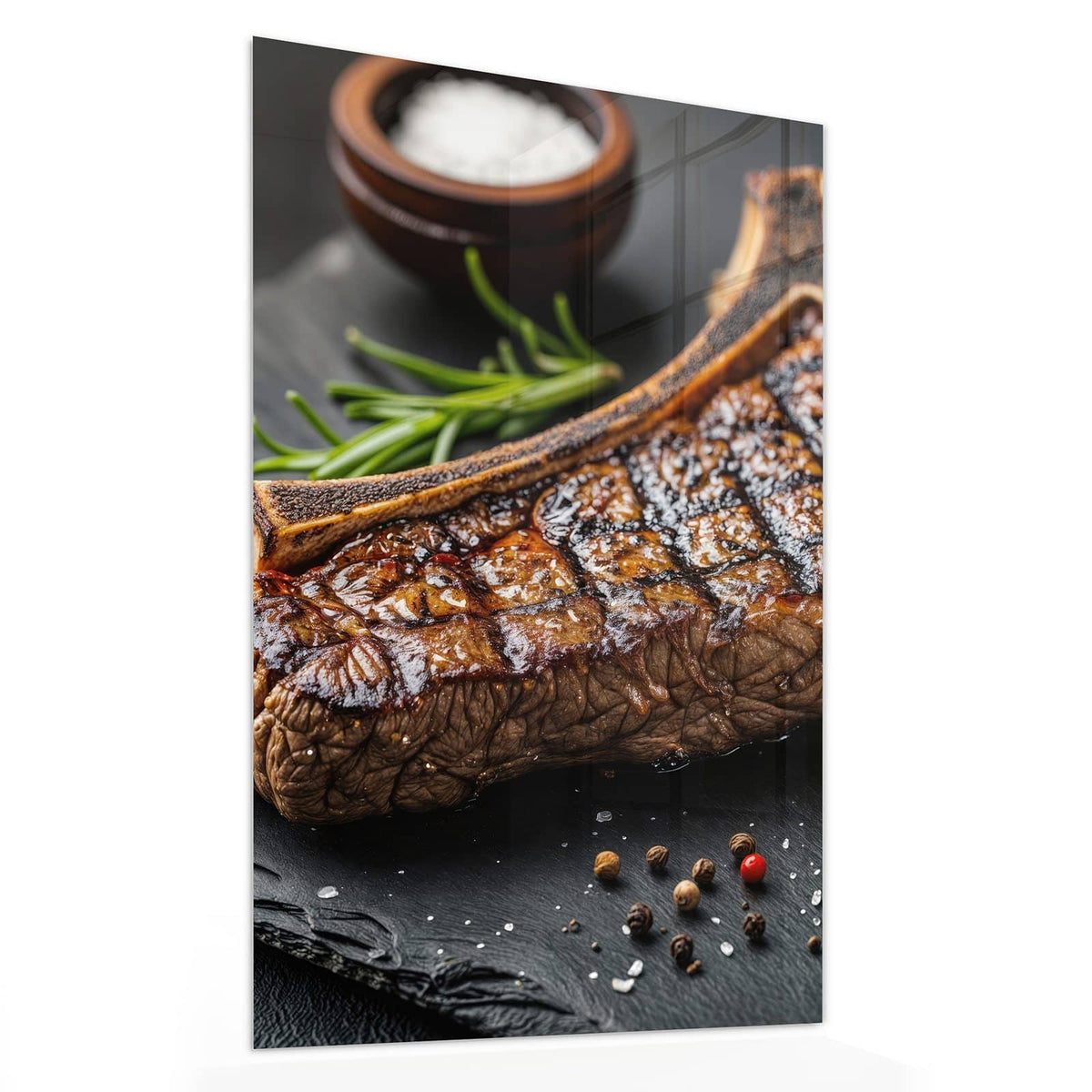 Glasbild T-Bone-Steak vom Grill von der Seite, 4 mm Echtglas