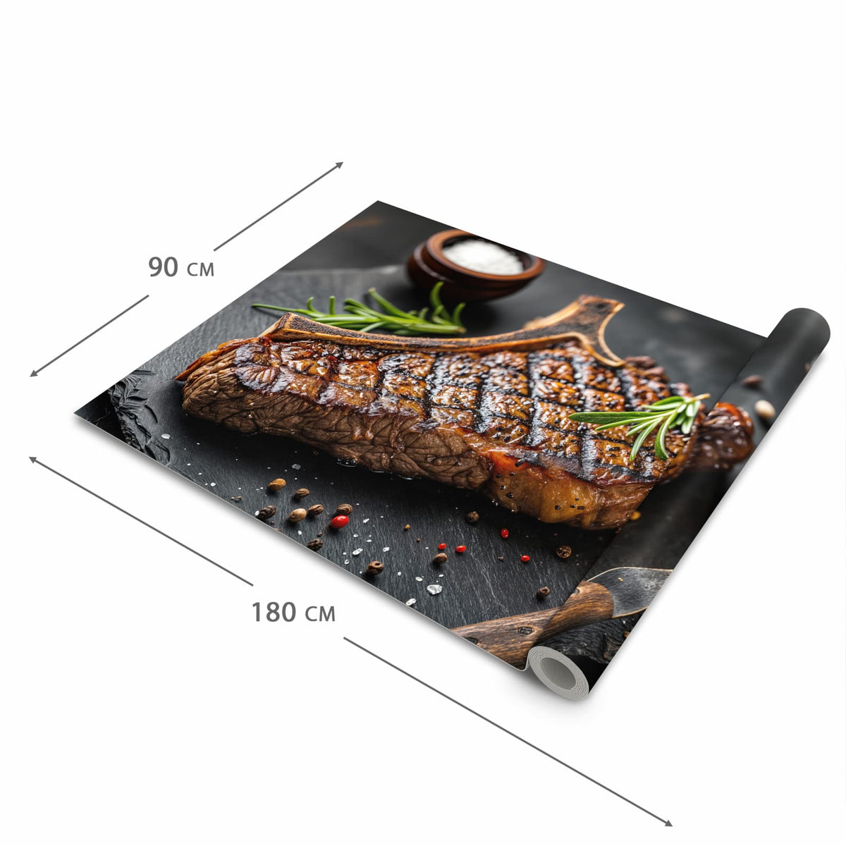 Waschbarer Küchenteppich mit Motiv Gegrilltes Steak in der Grösse 90x240 cm