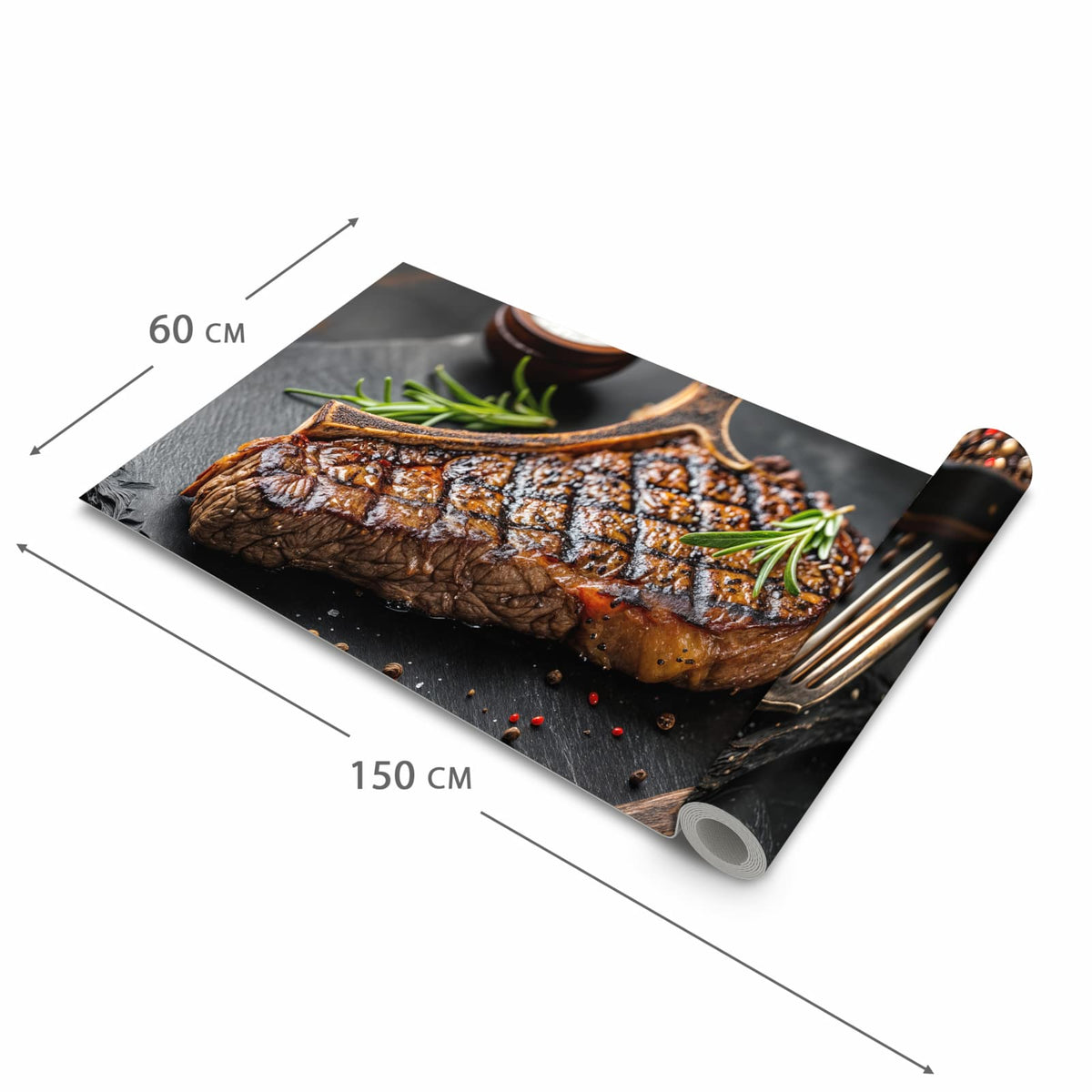 Geruchsneutraler rutschfester Läufer mit Motiv Gegrilltes Steak in der Grösse 90x240 cm