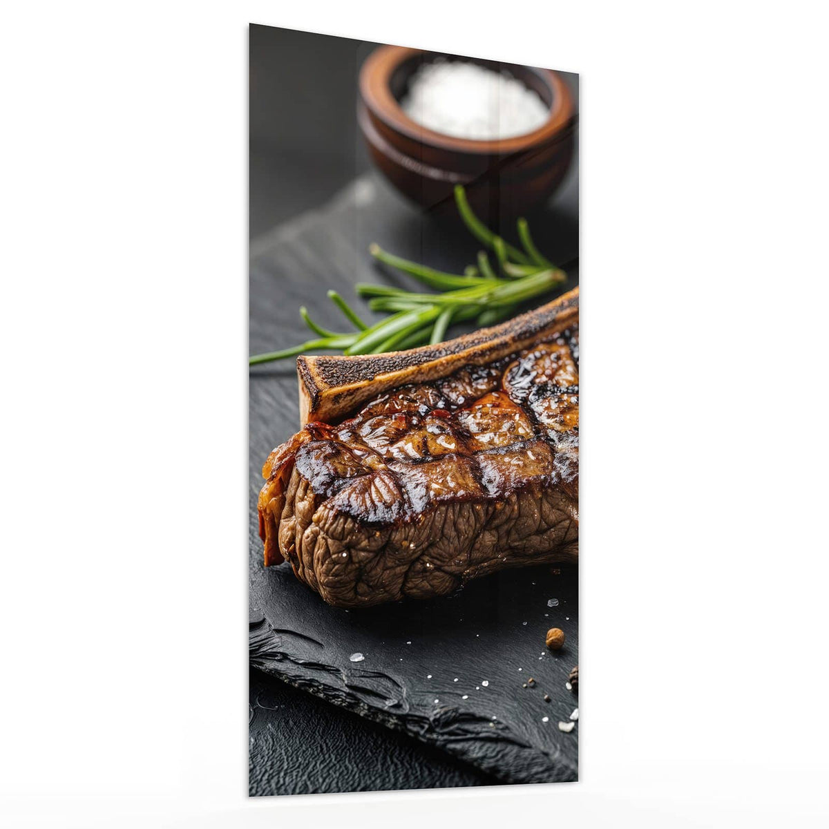 Glasbild T-Bone-Steak vom Grill von der Seite, 4 mm Echtglas