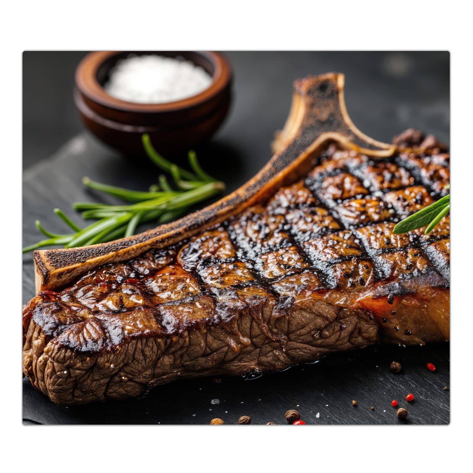 1-teilige Herdabdeckplatte mit Gegrilltes Steak-Motiv in der Frontansicht #grösse_1-Teilig (60x52cm)