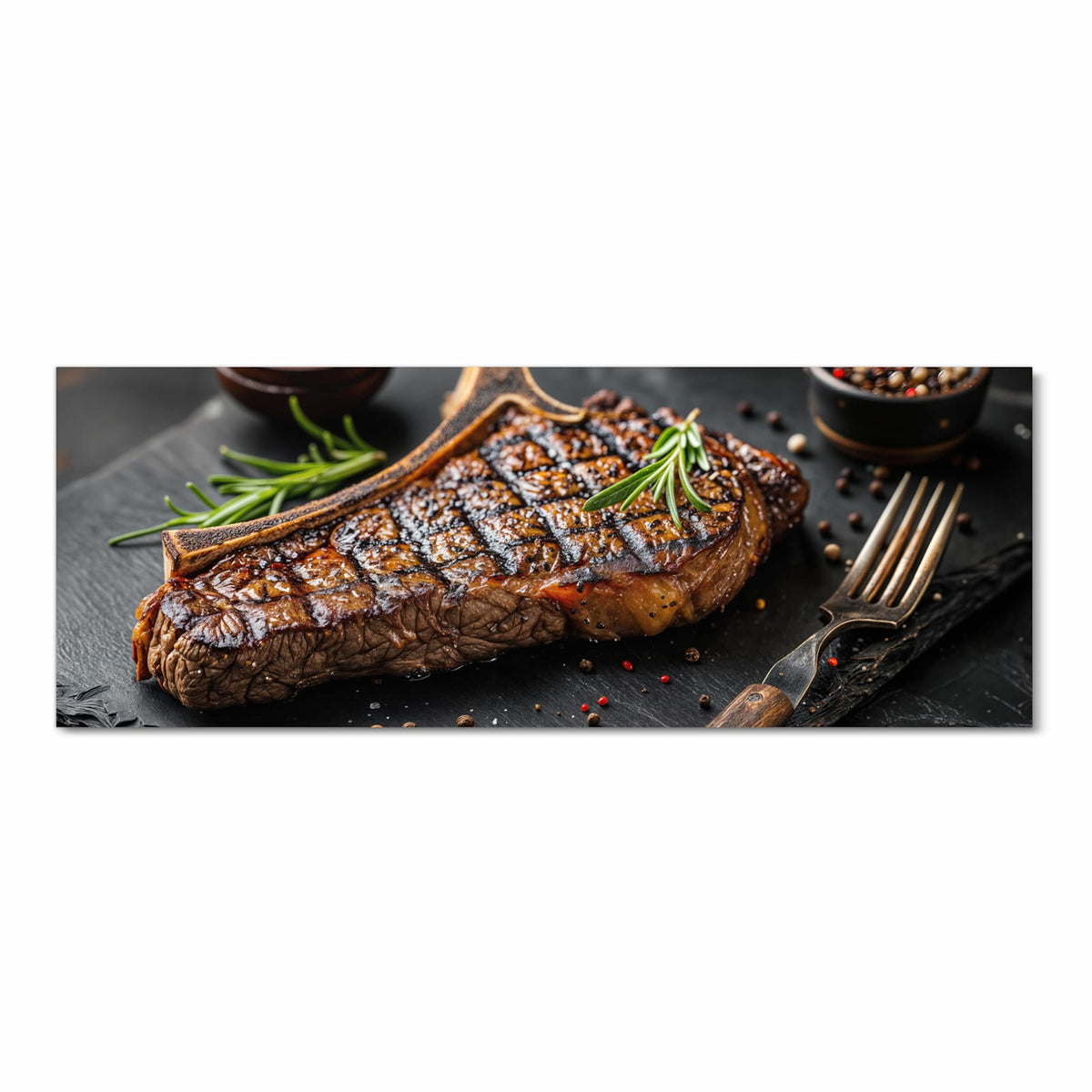Bodenschonender rutschfester Küchenteppich mit Motiv Gegrilltes Steak in Frontansicht