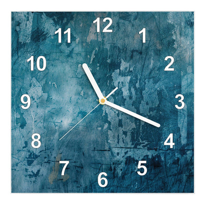 Wanduhr Quadratisch mit dem Motiv Abblätterndes Blau